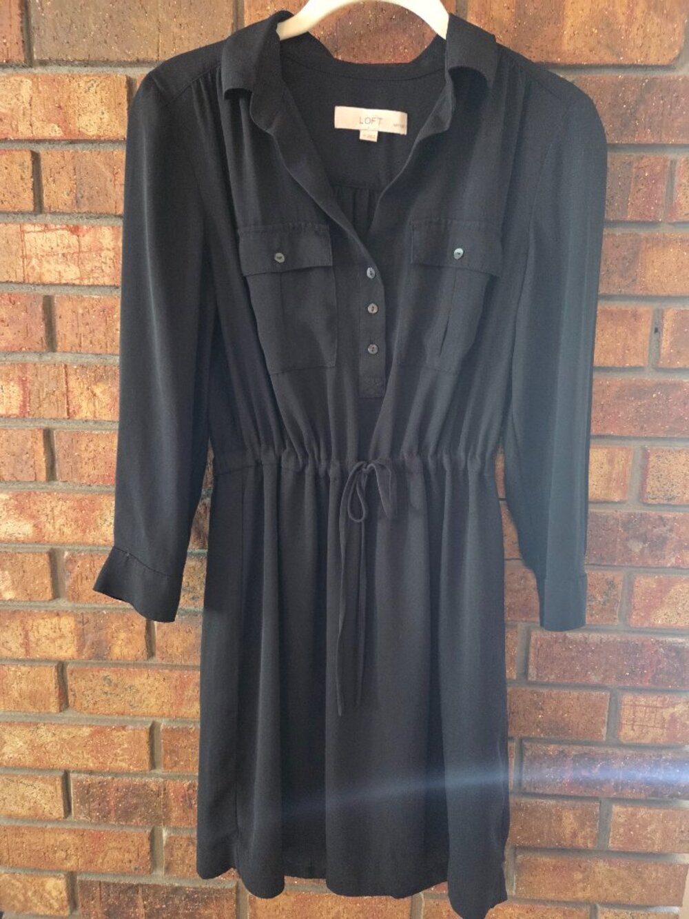 LOFT Black Long Sleeve Shirt Dress Size 2P